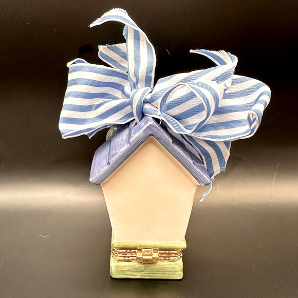 Vintage 1998 Mud Pie Birdhouse Porcelain Hinged Ring Box Trinket Box - Picture 3 of 4